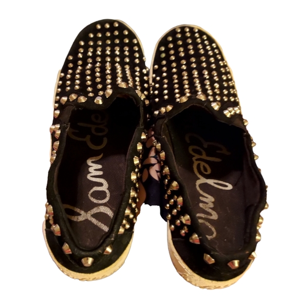 SAM EDELMAN Black w/Silver Studs Slip-on Sneakers Size 6M - Picture 3 of 7
